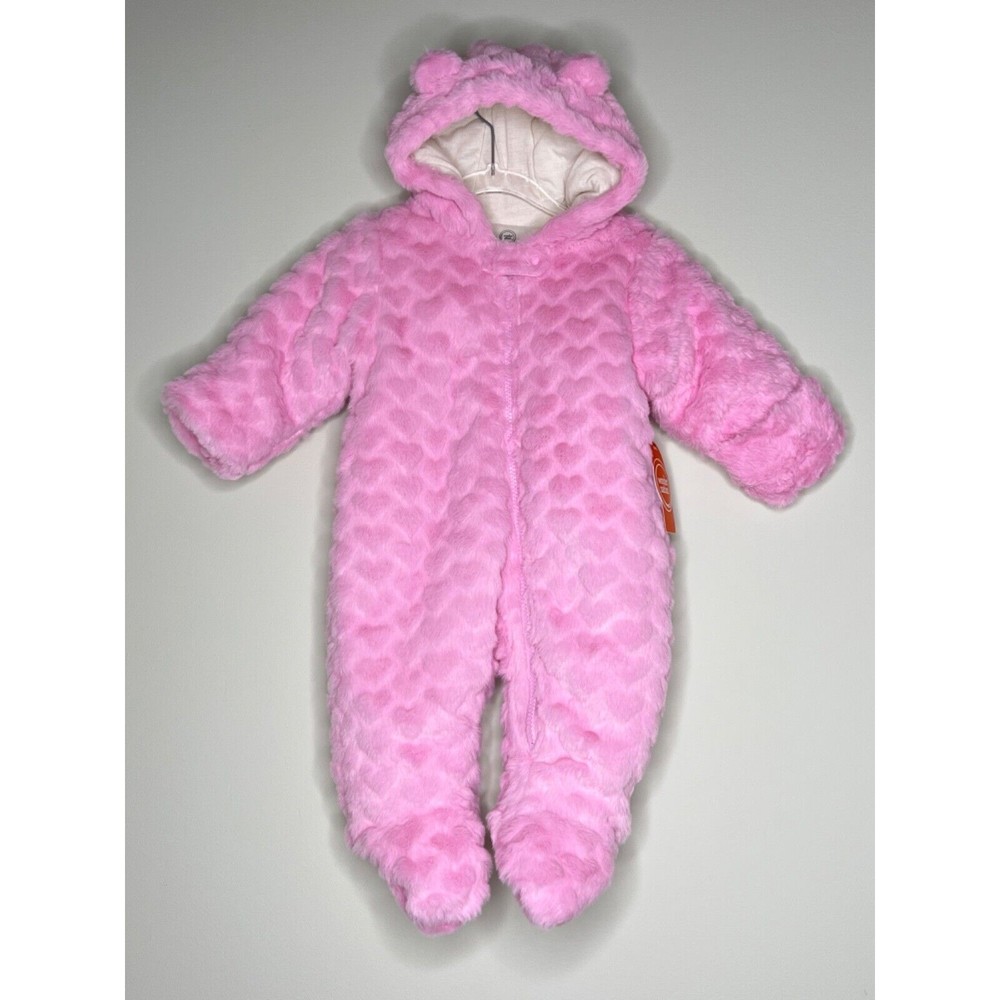 Wonder Nation New Snowsuit Infant 6-9M Pink Hood Full Zip Mitten Hearts Lined
